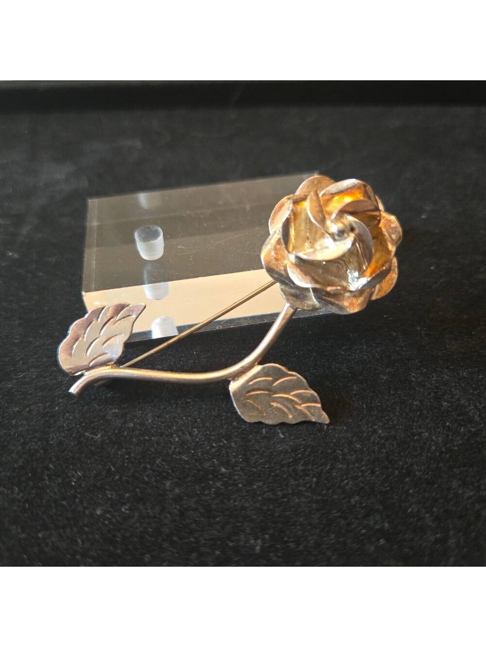 Vintage Sterling Silver Rose Flower Brooch Long Stem Floral Pin Taxco Mexico